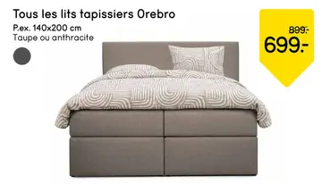 Offre: Lit tapissier Orebro 6 éléments – taupe – 140x200 cm