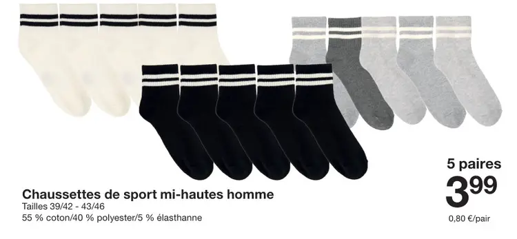 Offre: Chaussettes de sport mi-hautes homme