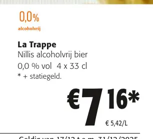 Promotie: La Trappe Nillis alcoholvrij bier