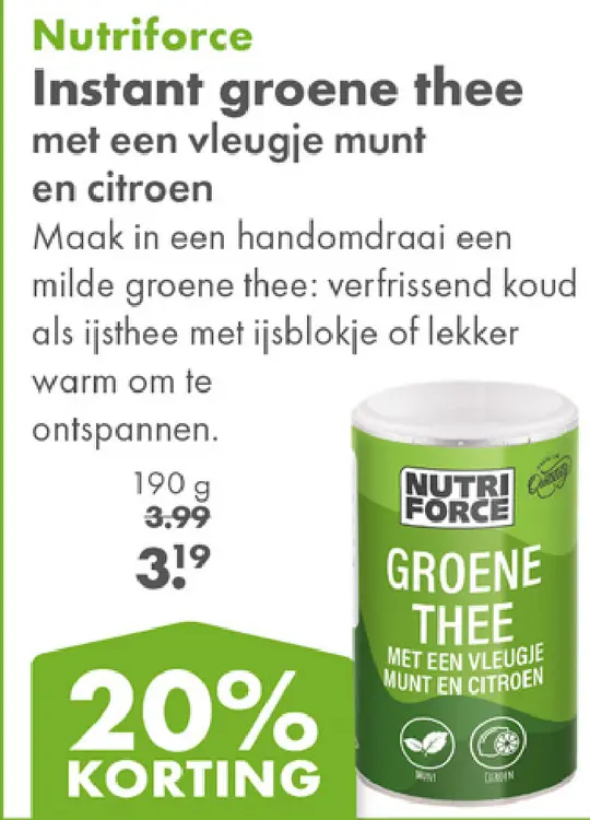 Aanbieding: Instant groene thee met een vleugje munt en citroen