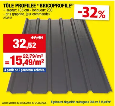 Offre: Bricoprofiel dakplaat 200x105 cm 0,5mm grafiet