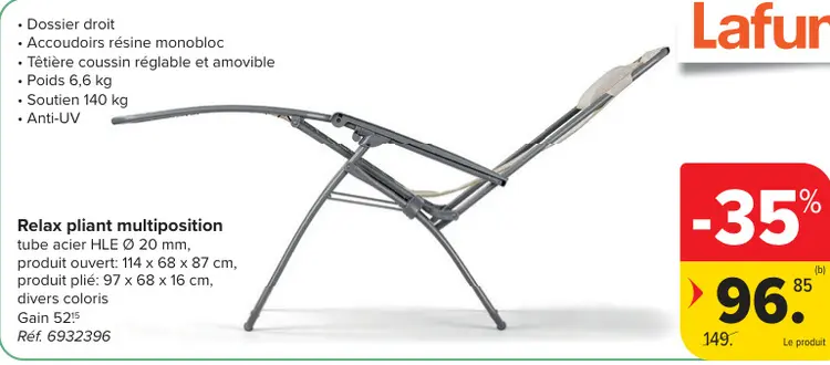 Offre: Relax pliant multiposition