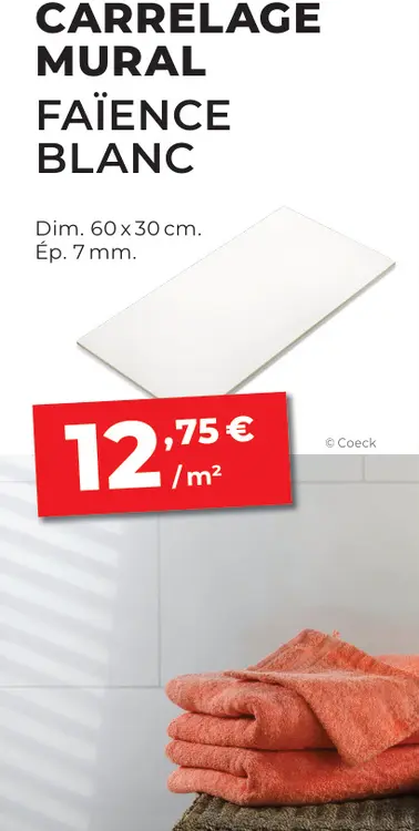 Offre: Carrelage mural faïence blanc