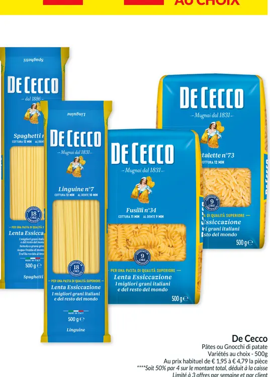 Offre: Pâtes ou Gnocchi di patate