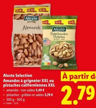 Offre: Amandes à grignoter XXL ou pistaches californiennes XXL