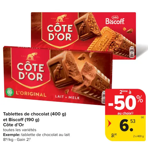 Offre: Tablettes de chocolat et Biscoff