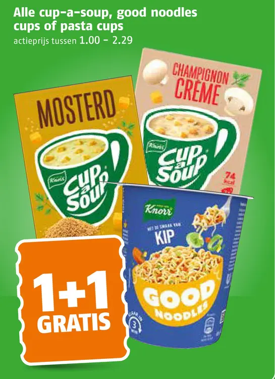 Aanbieding: Alle cup-a-soup, good noodles cups of pasta c