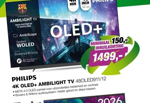 Aanbieding: Philips 48OLED911 4k OLED+ Ambilight TV 48 inch (2026) - geluid van Bowers & Wilkins