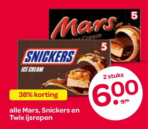 Aanbieding: Alle Mars, Snickers en Twix ijsrepen