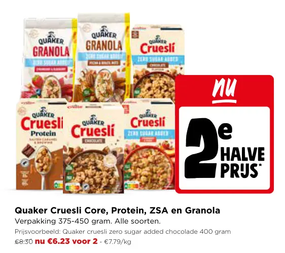 Promotie: Quaker Cruesli Core, Protein, ZSA en Granola