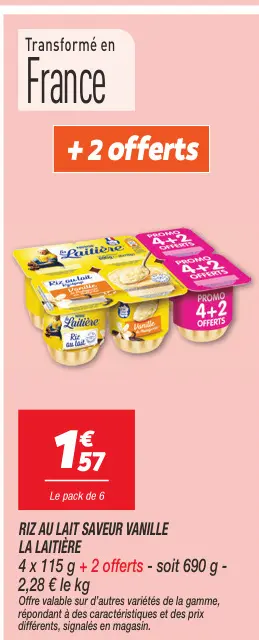 Offre: Riz au lait saveur vanille