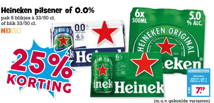Aanbieding: Heineken pilsener of 0.0%