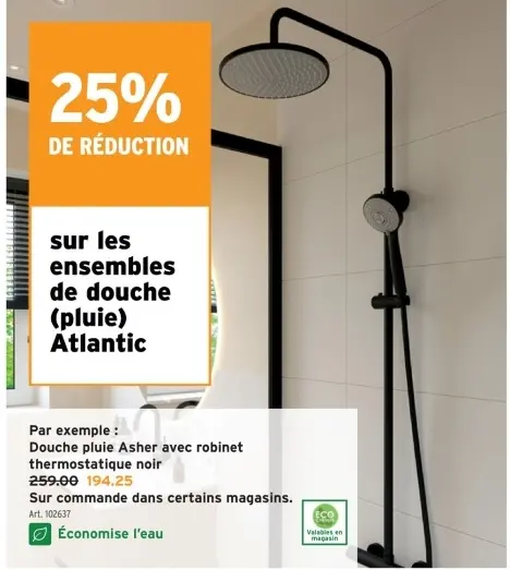 Offre: Douche pluie Asher avec robinet thermostatiqu