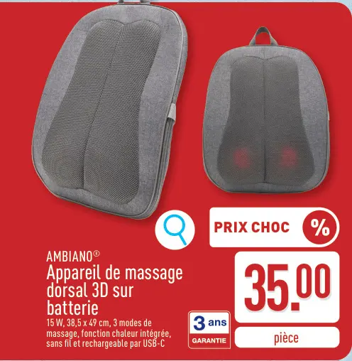 Offre: Appareil de massage dorsal 3D sur batterie