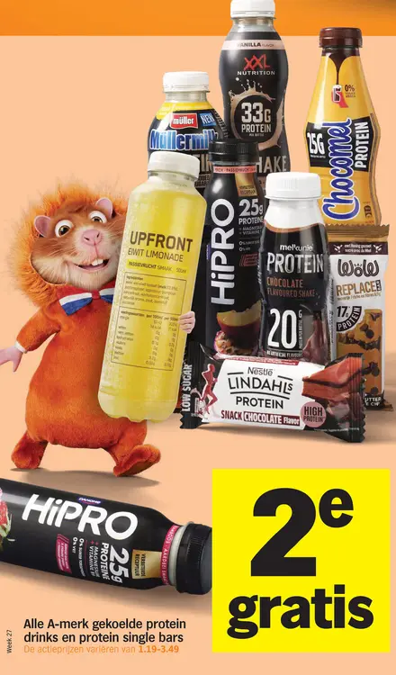 Aanbieding: A-merk gekoelde protein drinks en protein single bars