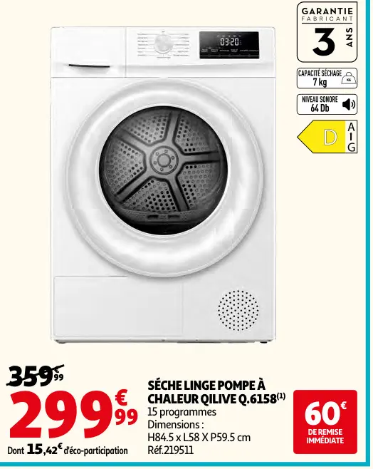 Promotie: Séche linge pompe à chaleur QILIVE q.6158