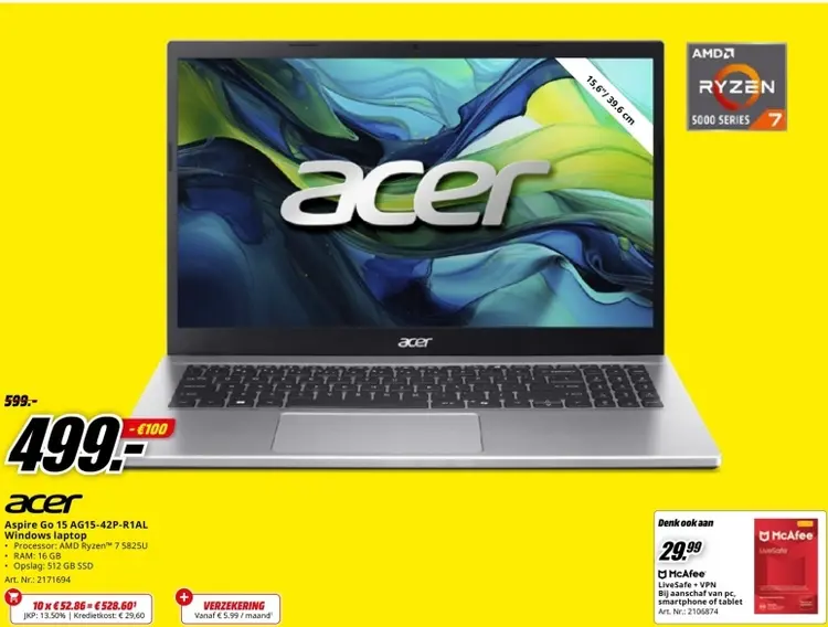 Promotie: Acer Aspire Go 15 AG15-42P-R1AL Windows lapto