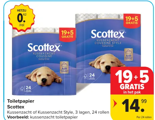 Promotie: Toiletpapier Scottex Kussenzacht of Kussenzacht