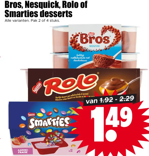 Aanbieding: Bros, Nesquick, Rolo of Smarties desserts