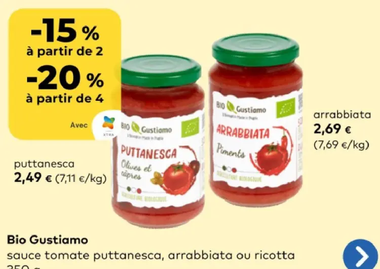 Offre: sauce tomate puttanesca, arrabbiata ou ricott