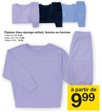 Offre: Pyjama tissu éponge enfant, femme ou homme