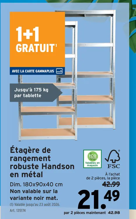 Offre: Étagère de rangement robuste Handson en métal
