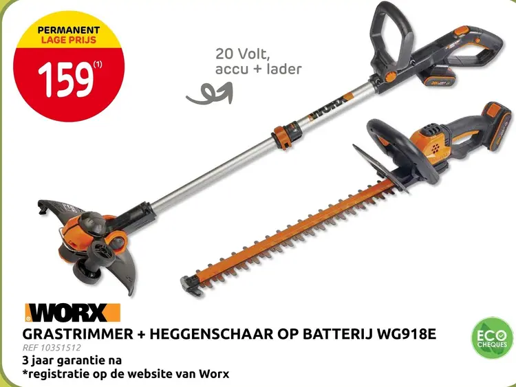Promotie: Grastrimmer + heggenschaar op batterij WG918E
