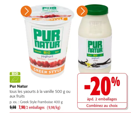 Offre: Pur Natur tous les yaourts à la vanille 500 g