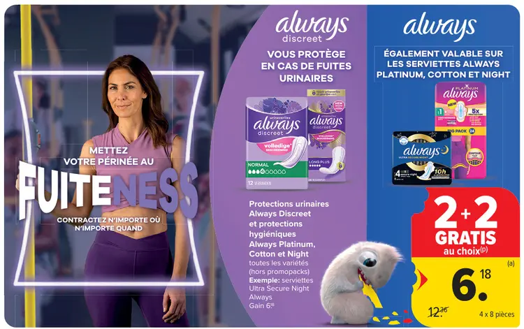 Offre: Protections urinaires Always Discreet et protections hygièniques Always Platinum, Cotton et Night