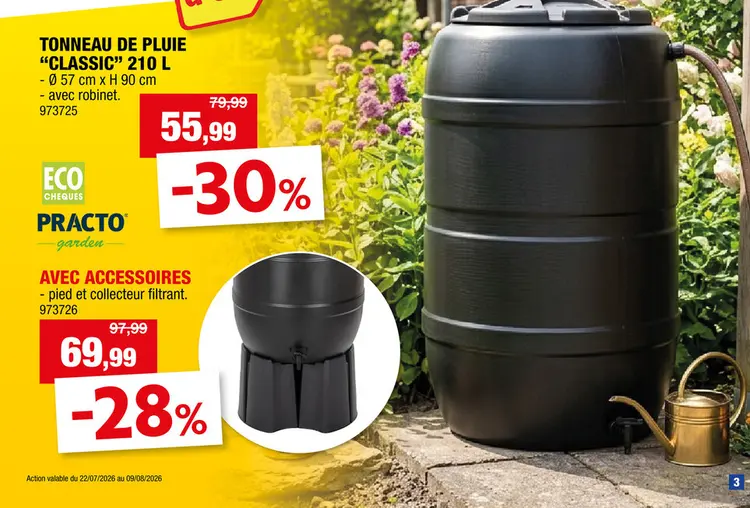 Offre: Practo Garden Classic tonneau de pluie 210l noir + robinet