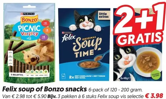 Aanbieding: Felix soup of Bonzo snacks