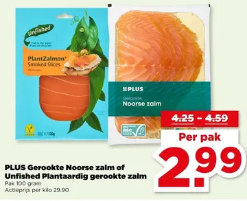 Aanbieding: PLUS Gerookte Noorse zalm of Unfished Plantaardig