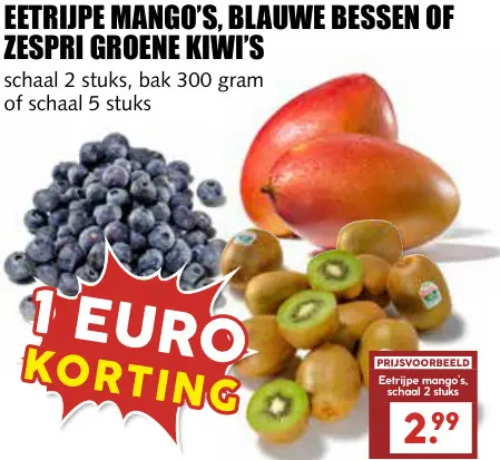 Aanbieding: Eetrijpe Mango's, Blauwe Bessen Of Zespri Groene Kiwi's
