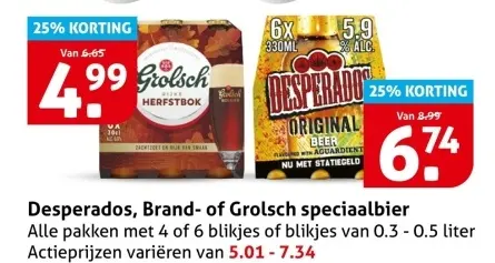 Aanbieding: Desperados, Brand- of Grolsch speciaalbier
