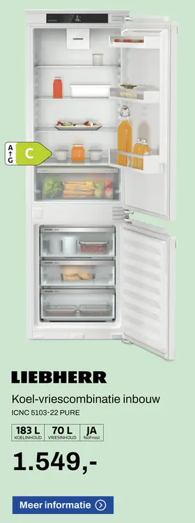 Aanbieding: Koel-vriescombinatie inbouw