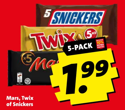 Aanbieding: Mars, Twix of Snickers