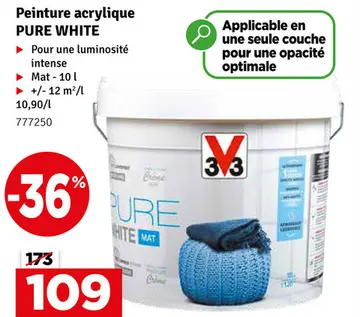 Aanbieding: Peinture Pure White blanche mate 10 L V33