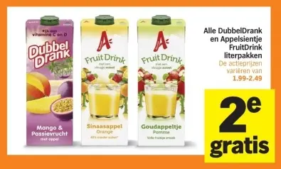 Aanbieding: Alle DubbelDrank en Appelsientje FruitDrink literpakken