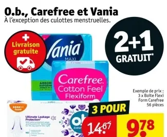 Offre: O.b., Carefree et Vania
