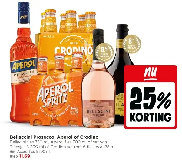 Aanbieding: Bellaccini Prosecco, Aperol of Crodino