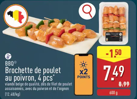 Offre: Brochette de poulet au poivron, 4 pcs