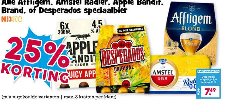 Aanbieding: Affligem, Amstel Radler, Apple Bandit, Brand, of Desperados