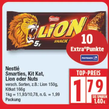 Aanbieding: Nestlé Smarties, Kit Kat, Lion oder Nuts