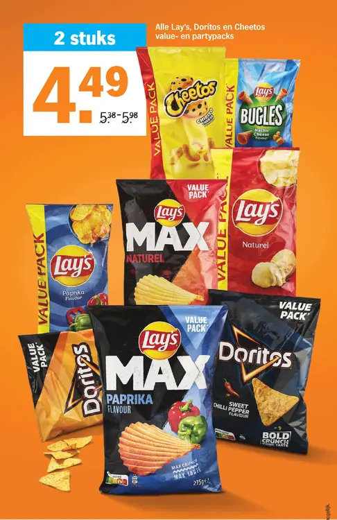 Aanbieding: Lay's, Doritos en Cheetos value- en partypack