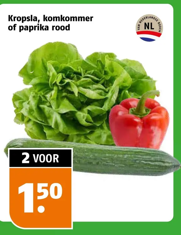 Aanbieding: Kropsla, komkommer of paprika rood