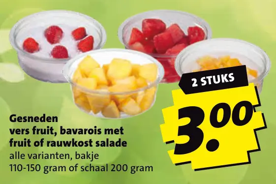 Aanbieding: Gesneden vers fruit, bavarois met fruit of rauwkost salade