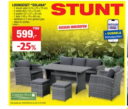 Promotie: Garden Plus Solana loungeset donkergrijs