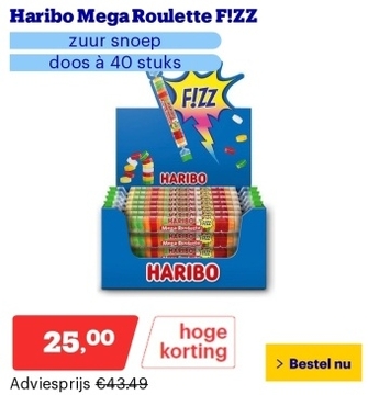 Aanbieding: Haribo Mega Roulette F!ZZ - zuur snoep - doos à 40 stuks