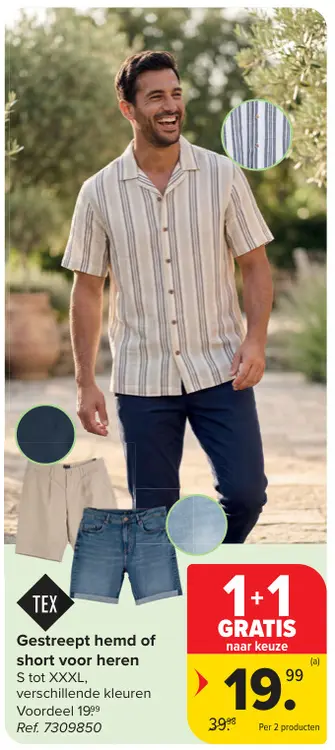 Promotie: Gestreept hemd of short voor heren