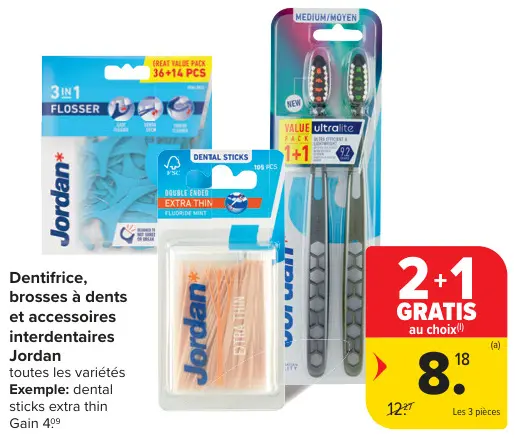 Offre: Dentifrice, brosses à dents et accessoires interdentaires Jordan